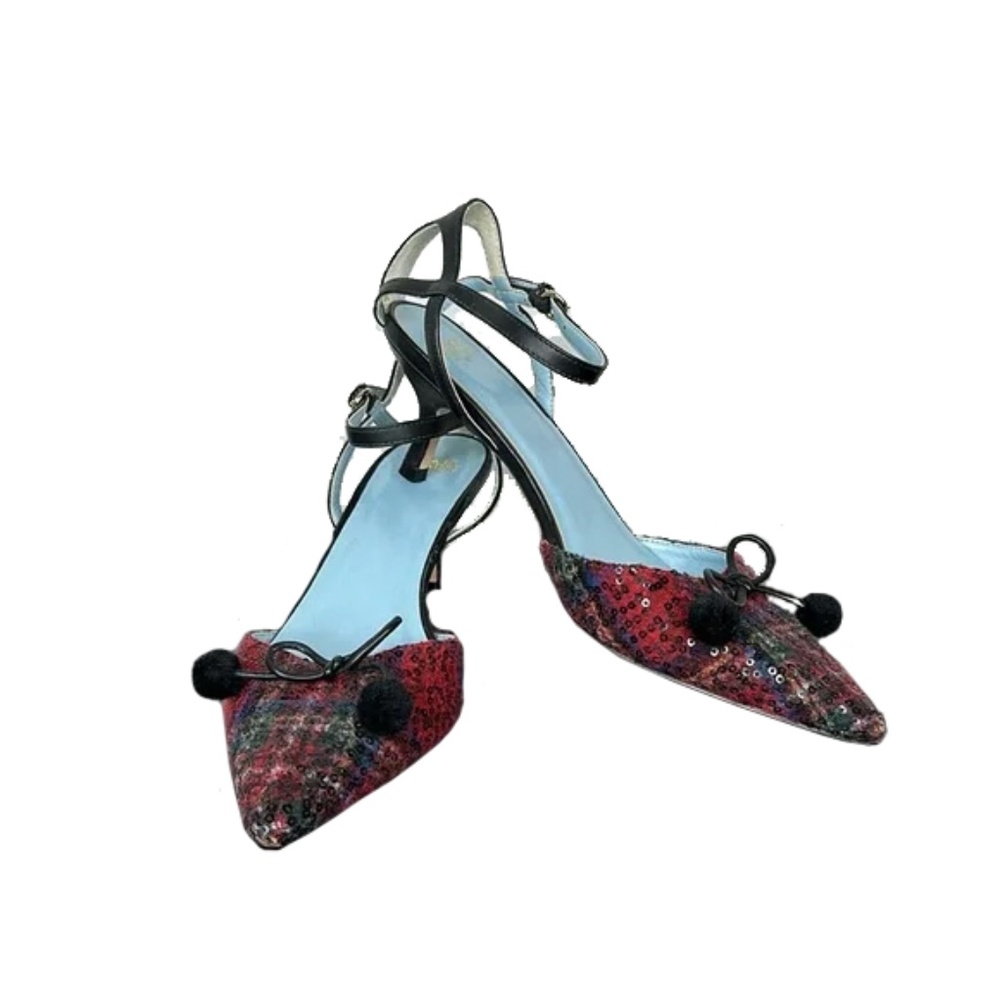 Frances Valentine Embellished Plaid Sequin Kitten Heel, Size 8.5 8 1/2